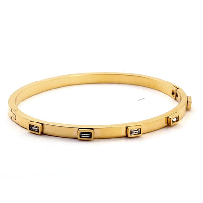 Luxury Open Cuff Bangles Bracelets Crystal Zirconia Rose Gold Color Stainless Steel Bracelet for Women Men  Fashion Jewelry