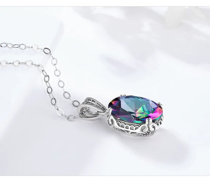 Unique 925 Sterling Silver Necklace Aquamarine Gemstone Pendant Necklaces with Chain for Women Vintage Floral Swan Filigree