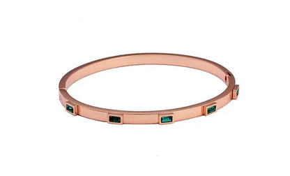 Luxury Open Cuff Bangles Bracelets Crystal Zirconia Rose Gold Color Stainless Steel Bracelet for Women Men  Fashion Jewelry
