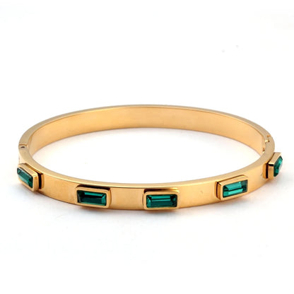 Luxury Open Cuff Bangles Bracelets Crystal Zirconia Rose Gold Color Stainless Steel Bracelet for Women Men  Fashion Jewelry