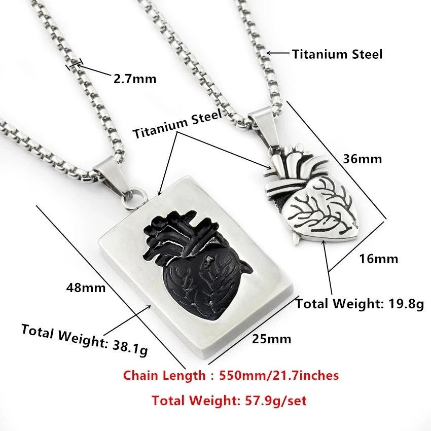 Puzzle Anatomical Heart Pendant Necklaces For Women Men Stainless Steel Hip Hop Punk Chain Necklace 2024 New Couple Jewelry Gift