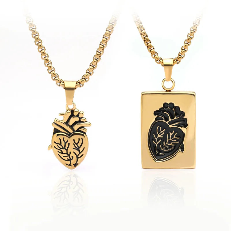 Puzzle Anatomical Heart Pendant Necklaces For Women Men Stainless Steel Hip Hop Punk Chain Necklace 2024 New Couple Jewelry Gift