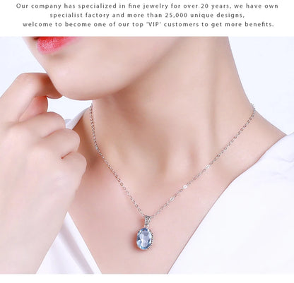 Unique 925 Sterling Silver Necklace Aquamarine Gemstone Pendant Necklaces with Chain for Women Vintage Floral Swan Filigree