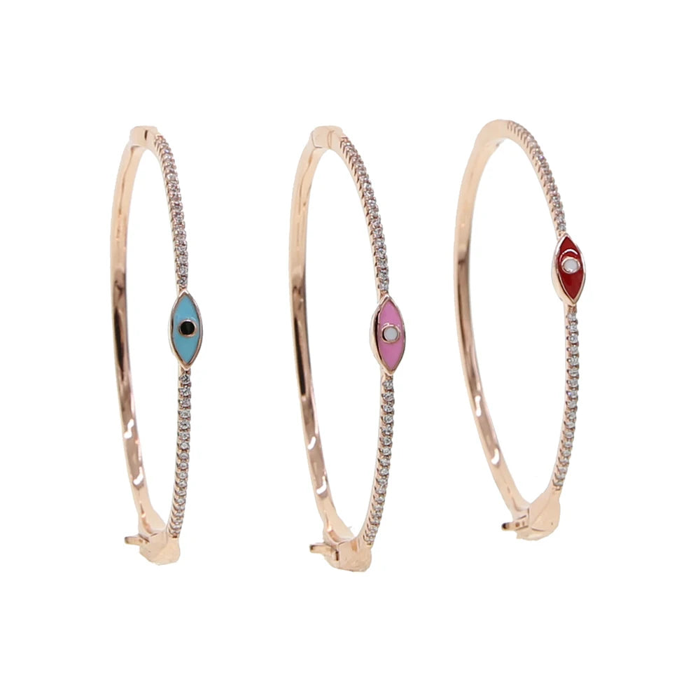 Rose Gold Color Enamel Evil Eye Bangle Bracelet for Women Bohemia Boho Lucky Turkish Evil Eye Jewelry Fashion Wholesal
