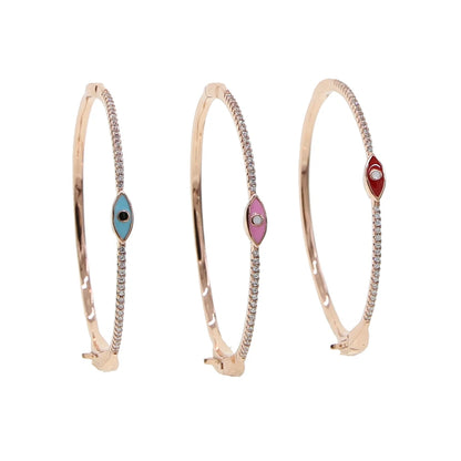Rose Gold Color Enamel Evil Eye Bangle Bracelet for Women Bohemia Boho Lucky Turkish Evil Eye Jewelry Fashion Wholesal