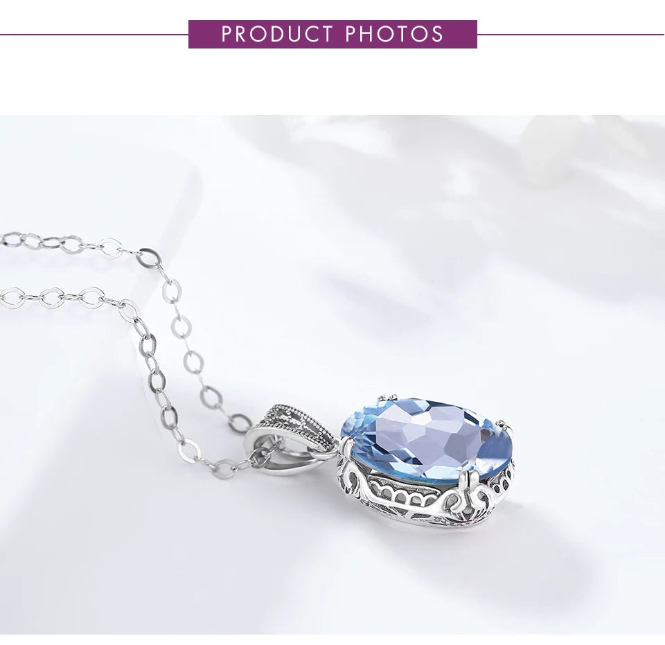 Unique 925 Sterling Silver Necklace Aquamarine Gemstone Pendant Necklaces with Chain for Women Vintage Floral Swan Filigree