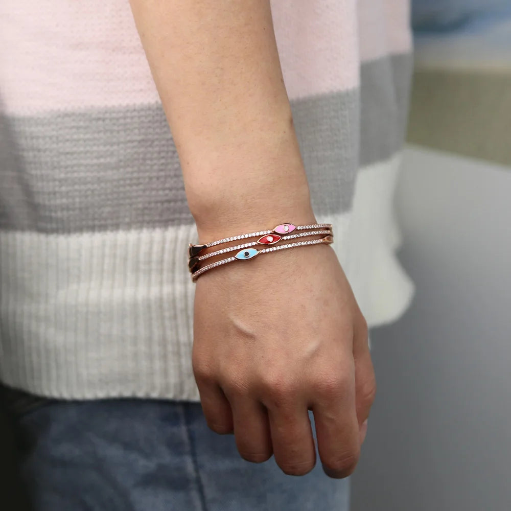 Rose Gold Color Enamel Evil Eye Bangle Bracelet for Women Bohemia Boho Lucky Turkish Evil Eye Jewelry Fashion Wholesal