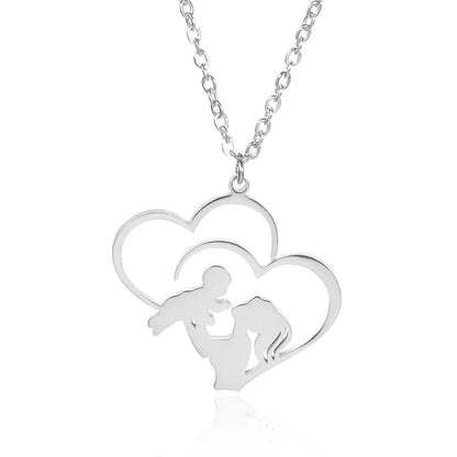 Mom 's Baby Stainless Steel Gold Color Chain Necklace For Women Double Love Heart Necklace Mother's Day Christmas Gift Jewelry