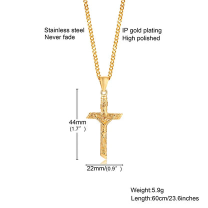 Vnox Cross Necklace for Men Women,Catholicism Jesus Pendant,Gold Color Stainless Steel Unisex Collar,Church Prayer Faith Jewelry