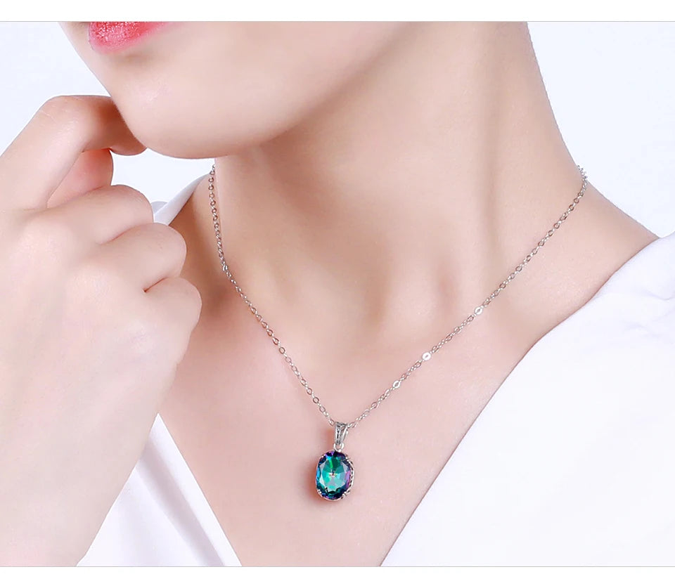 Unique 925 Sterling Silver Necklace Aquamarine Gemstone Pendant Necklaces with Chain for Women Vintage Floral Swan Filigree