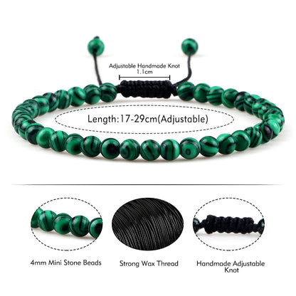 Adjustable 4mm Chakra Beads Bracelet Mini Natural Stone Agats Lava Tiger Eye Beaded Bracelets & Bangles Women Men Gift Jewelry