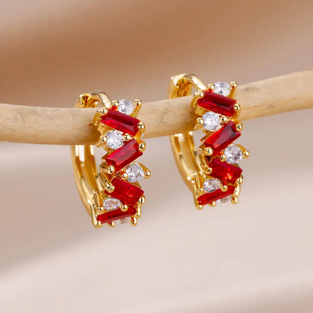 Blue Zircon Earring For Women Girls Stainless Steel Shiny Crystal Hoop Piercing Earring 2024 Trend Luxury Wedding Jewelry Gift