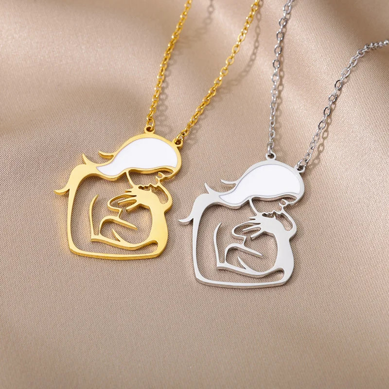 Mom 's Baby Stainless Steel Gold Color Chain Necklace For Women Double Love Heart Necklace Mother's Day Christmas Gift Jewelry