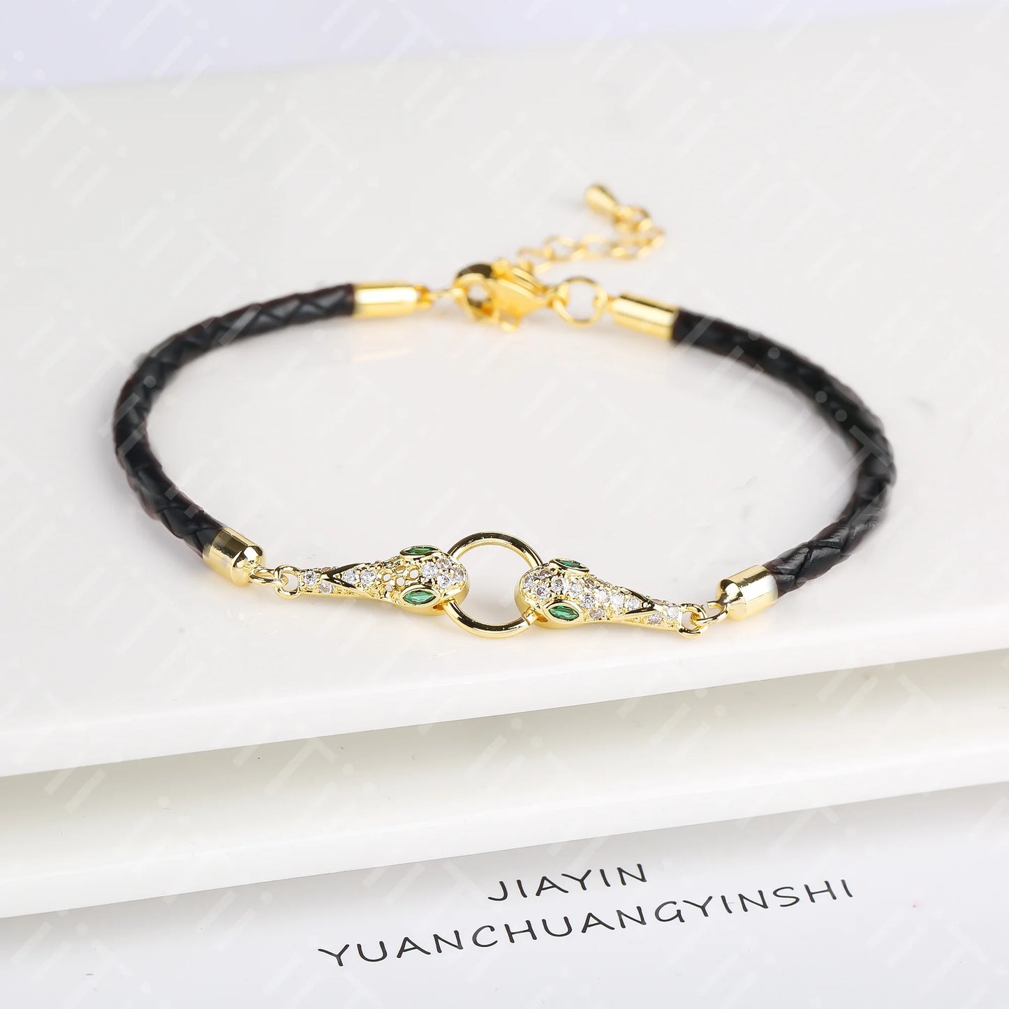 High Quality Zirconia Puppy Snake Elephant Cat Leopard Animal Theme Leather Rope Braided Bracelet for Man Woman Party Jewelry