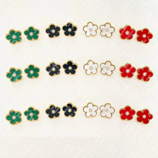 Trending Shell Flower Stainless Steel  Five Leaf Flower Stud Earrings for Women Clover Ear Piercing Fashion Jewelry Party Gifts