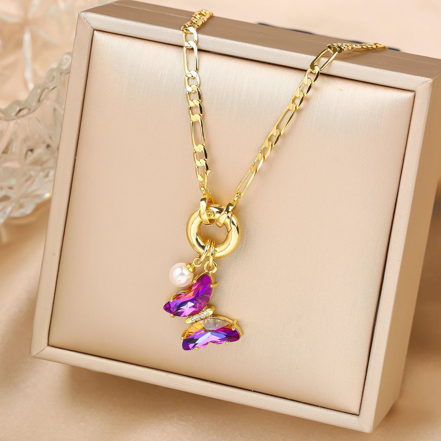 13 Color Cute Insect Butterfly Crystal Pearl Pendant Necklace Luxury for Woman Girl New Fashion Party Aesthetic Jewelry Gift