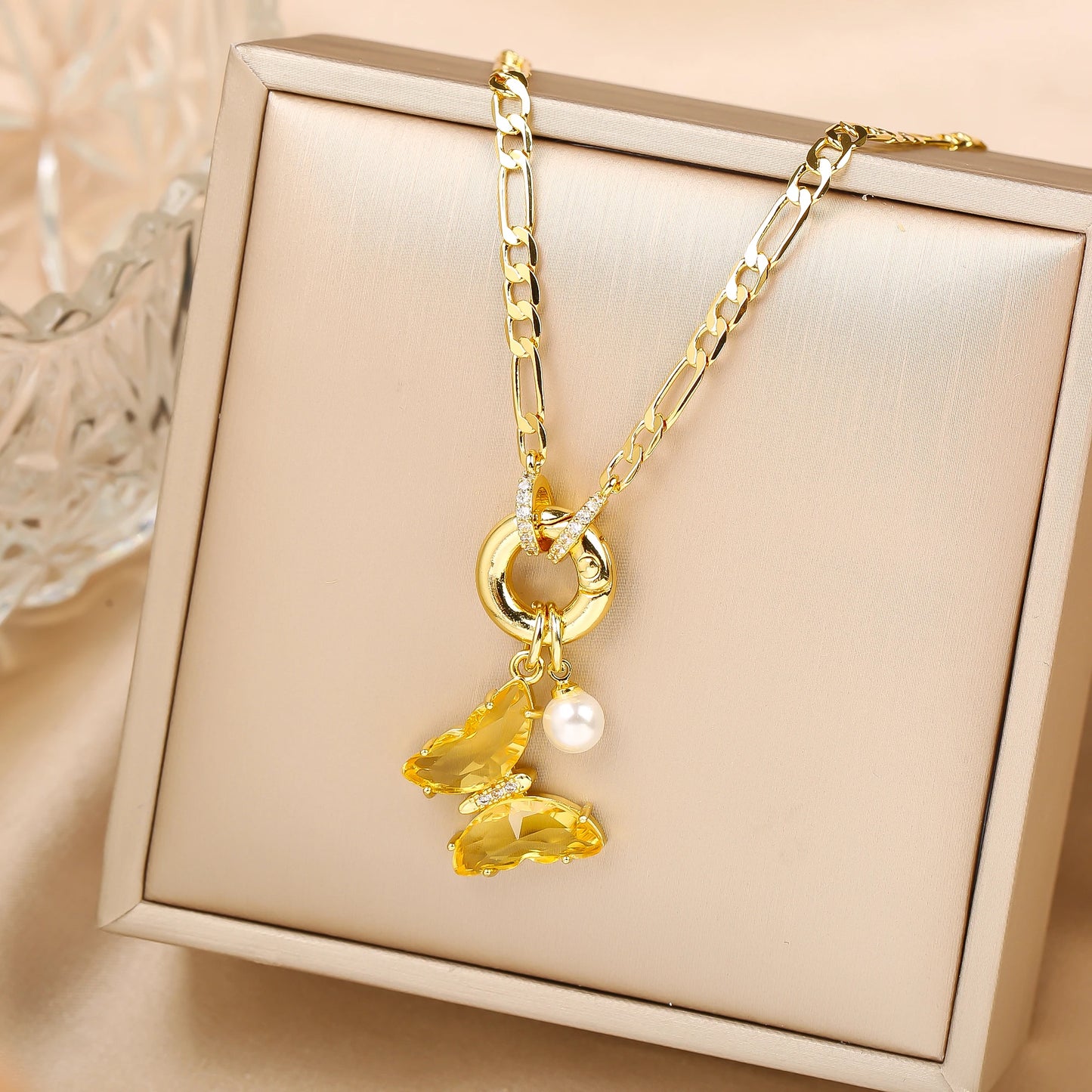 13 Color Cute Insect Butterfly Crystal Pearl Pendant Necklace Luxury for Woman Girl New Fashion Party Aesthetic Jewelry Gift