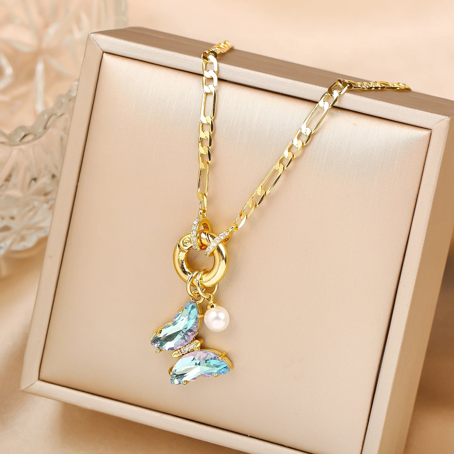 13 Color Cute Insect Butterfly Crystal Pearl Pendant Necklace Luxury for Woman Girl New Fashion Party Aesthetic Jewelry Gift