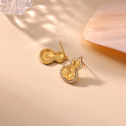 Free Shipping Vintage Zircon Gourd Earrings For Women Stainless Steel Piercing Earring 2025 New Fashion Wedding Jewelry