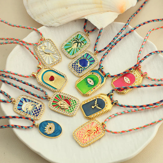Bohemian POP Art Heart Necklace For Women Gothic Evil Blue Eye Collars Handwoven Wool Chain Choker Tarot Card Summer Jewelry