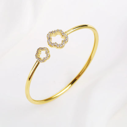 Flower Jewelry Bracelet Shiny Zirconia Hollow Five Leaf Flower Opening Bangle Simple for Woman Girl Party Jewelry Gift Clover