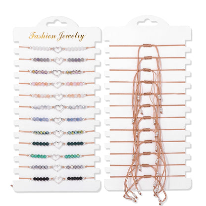 Wholesale 12Pcs/Set Colorful Natural Stone Bracelets Adjustable Rope Braided Bracelet Handmade Bohemia Bracelets with Cards