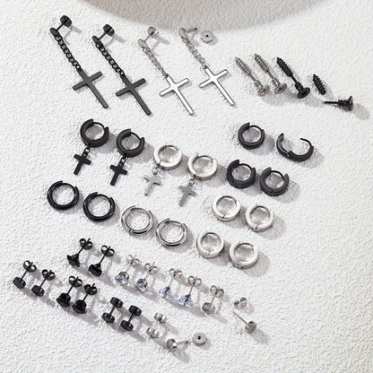 40Pcs Fashion Retro Stainless Steel Earring Set,Cubic Zirconia Tragus Spiral Ear Cartilage Hypoallergenic Piercing Jewelry