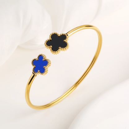 New Creative Stainless Steel Plant Five-Leaf Flower Open Bangle Simple For Woman Girl Fashion Party Jewelry Accessories Clover