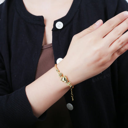 High Quality Shiny Zirconia Animal Leopard Head Adjustable Bracelet Fashion Leather Rope Charm Bracelet Bully Man Woman Jewelry