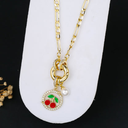 9 Color Fruit Cherry Strawberry Crystal Pendant Necklace 3:1 Chain Jewelry Lucky for Woman Casual Holiday Aesthetic Jewelry Gift
