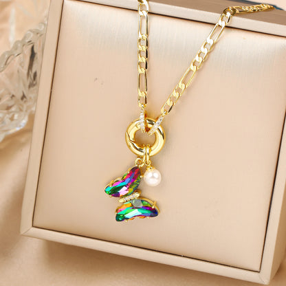 13 Color Cute Insect Butterfly Crystal Pearl Pendant Necklace Luxury for Woman Girl New Fashion Party Aesthetic Jewelry Gift