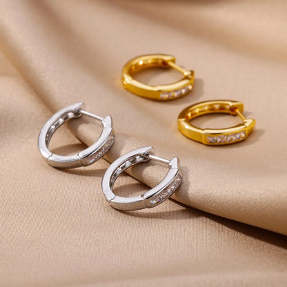 Luxury Zircon Round Earrings for Women Girls Cubic Zirconia Stainless Steel Hoop Ciercing Earring 2023 Trend Aesthetic Jewelry