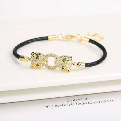 15 Style Hot Sale Shiny Zirconia Animal Leopard Head Leather Braided Bracelet Hip Hop for Men Women Fashion Jewelry Accessories