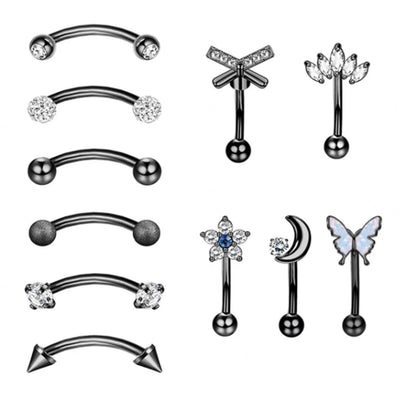 11Pcs Hypoallergenic Stainless Steel Rook Piercing Jewelry Set,Eyebrow Rings Cartilage Daith Tragus Helix Piercing Jewelry