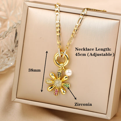 New Arrival Luxury Botanical Flower Sunflower Zirconia Pendant Necklace Glamorous for Woman Girl New Trend Neck Jewelry Gift
