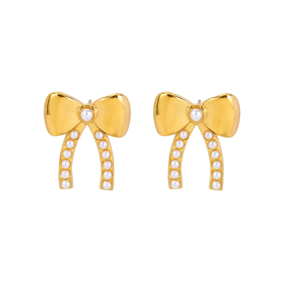Free Shipping Imitation Pearl Bow Stud Earrings For Women Stainless Steel Piercing Earring 2025 New Fashion Wedding Jewelry
