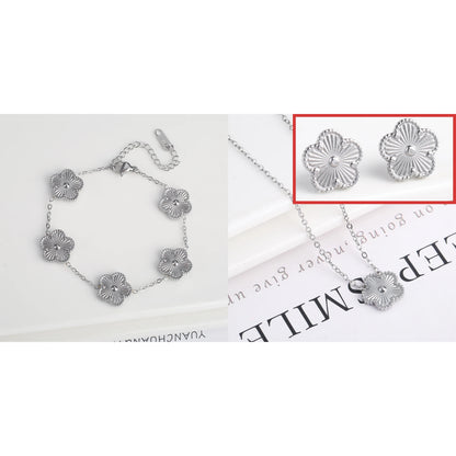 Waterproof Clover five-leaf flower Metal Laser Stainless Steel Jewelry Set Classic for Woman Luxury Party Jewelry Daily Wear