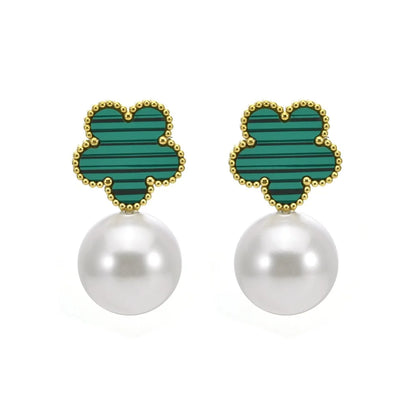 Hot Sale Stainless Steel Five Leaf Flower Pearl Drop Earrings Classic For Woman Clover Jewelry High Quality Party Wedding Gift
