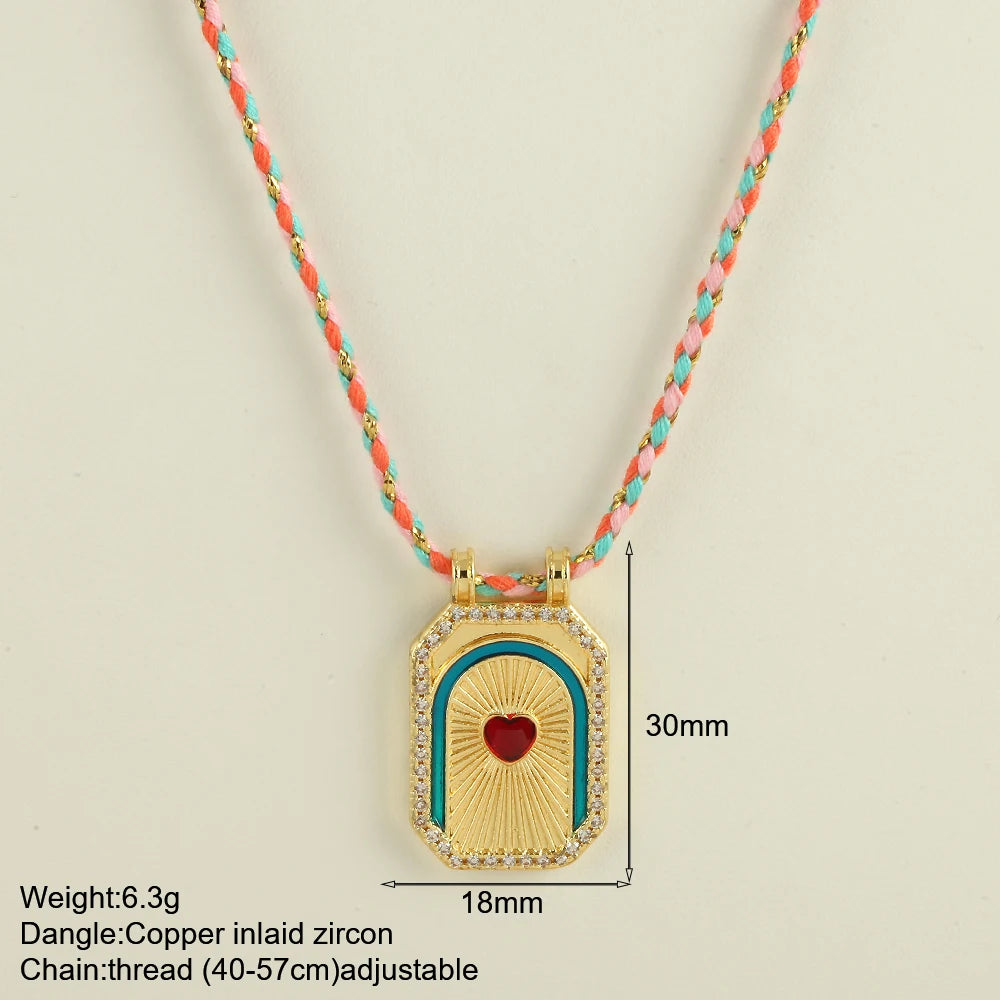 Bohemian POP Art Heart Necklace For Women Gothic Evil Blue Eye Collars Handwoven Wool Chain Choker Tarot Card Summer Jewelry