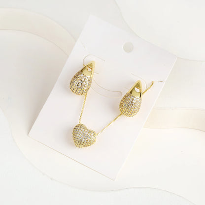 Light Luxury Sparkling Zircon Comma Jewelry Set Simple Teardrop Heart Necklace Earrings Classic for Woman New Fashion Jewelry