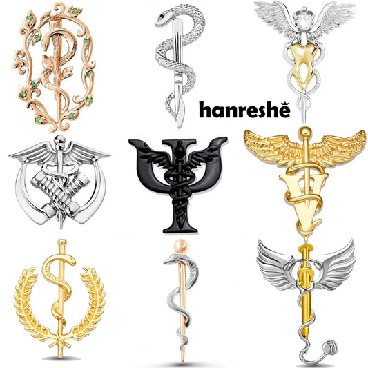Hanreshe Medical Caduceus Brooch Pin Set Doctor Nurse Lapel Hat Bag Badge Brooches Medicine Psychology Surgery Jewelry Gifts