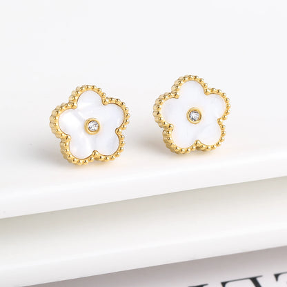 Trending Shell Flower Stainless Steel  Five Leaf Flower Stud Earrings for Women Clover Ear Piercing Fashion Jewelry Party Gifts
