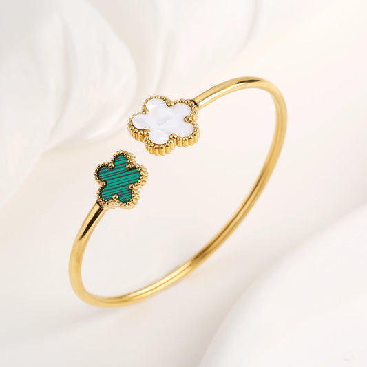 New Creative Stainless Steel Plant Five-Leaf Flower Open Bangle Simple For Woman Girl Fashion Party Jewelry Accessories Clover