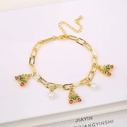 17 Colors Gold Plated Fruit Cherry Crystal Zirconia Adjustable Pearl Bracelet Luxury for Women Girls Casual Daily Party Jewelry