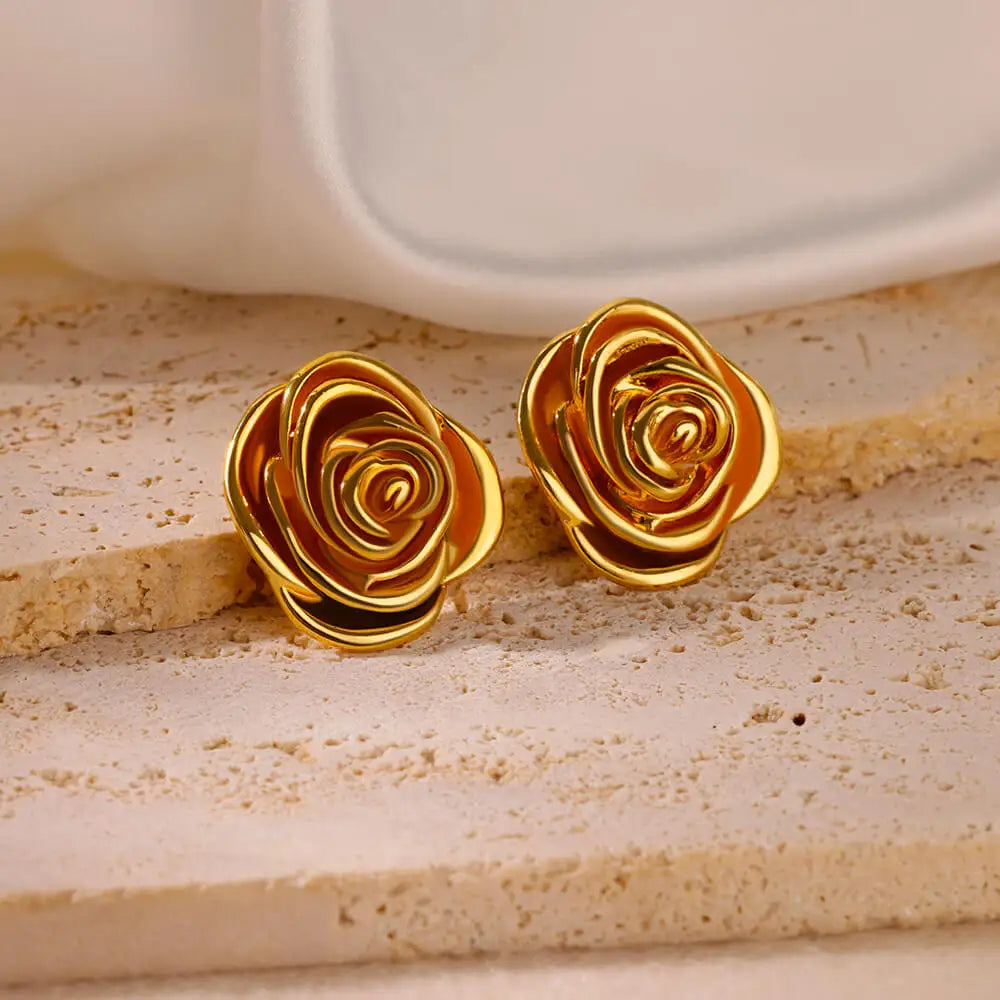 Rose Flower Stud Earrings For Women Stainless Steel Couple Piercing Earring 2024 New Trend Fashion Wedding Travel Jewelry Gift