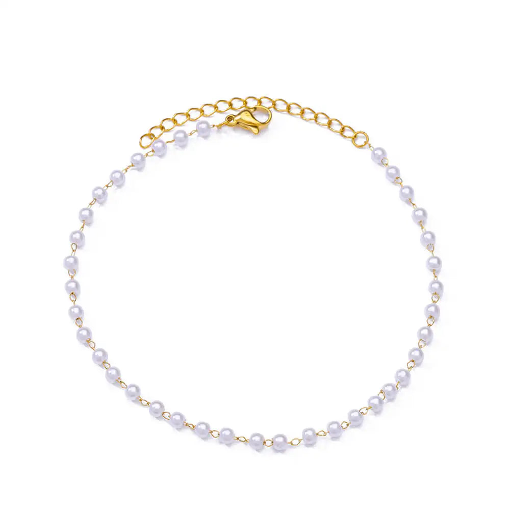 Imitation Pearl Anklets for Women Summer Beach Accessories Stainless Steel Chain Anklet Gold Color Leg Bracelets Bodychain Gifts
