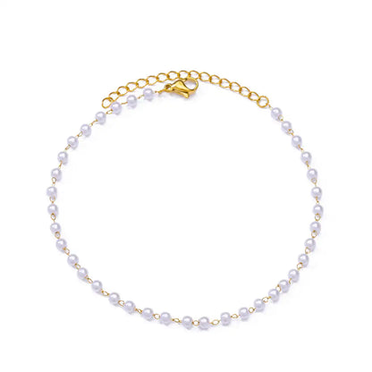 Imitation Pearl Anklets for Women Summer Beach Accessories Stainless Steel Chain Anklet Gold Color Leg Bracelets Bodychain Gifts