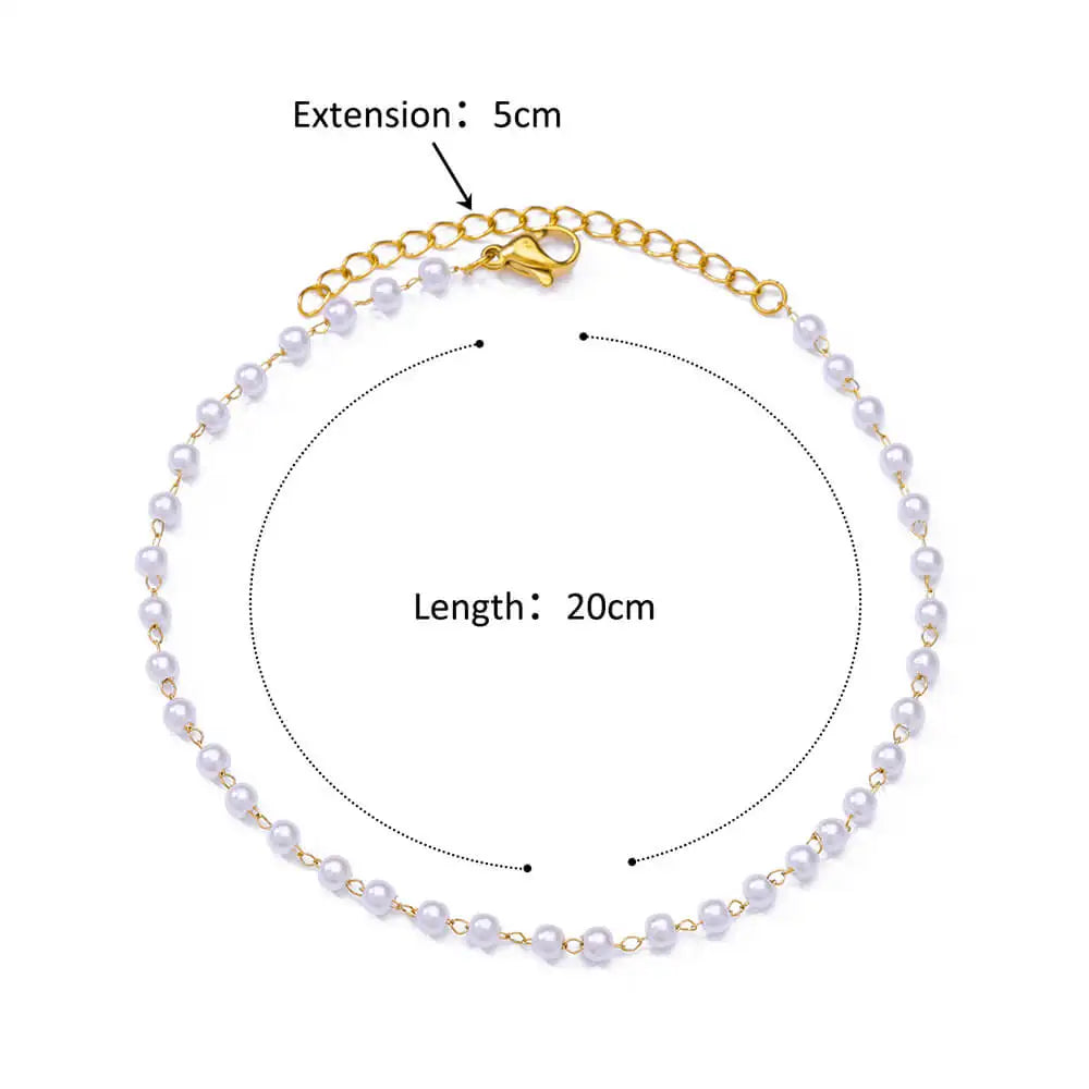 Imitation Pearl Anklets for Women Summer Beach Accessories Stainless Steel Chain Anklet Gold Color Leg Bracelets Bodychain Gifts