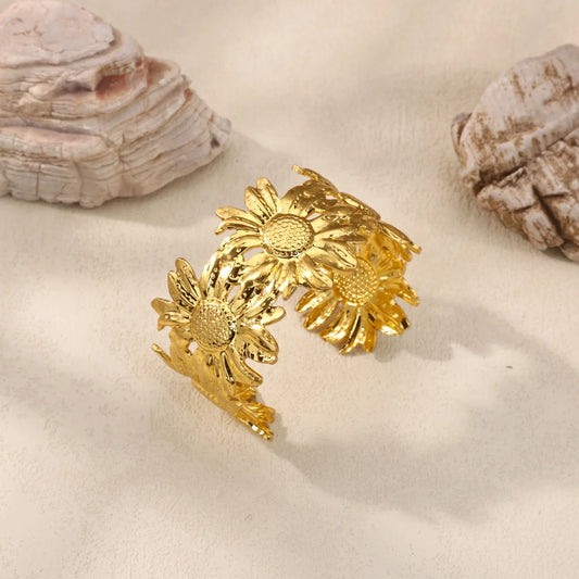 Free Shipping Geometric Sunflower Bracelet For Women Stainless Steel Gold Color Bangle Exquisite Classic New Fashion Jewelry