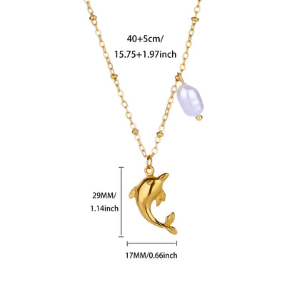 Free Shipping Imitation Pearl Dophin Pendant Necklaces For Women Stainless Steel Chain Necklace Aesthetic Wedding Jewelry Gift